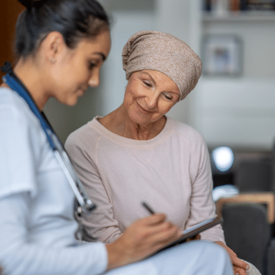 Doctor meeting with a cancer patient, representing hematology
