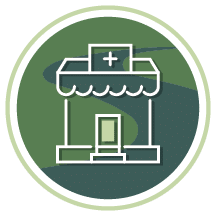 Green surveillance clinic icon to contact us