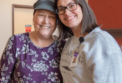 Two women posing together at hoaf, representing advances in multiple myeloma treatment