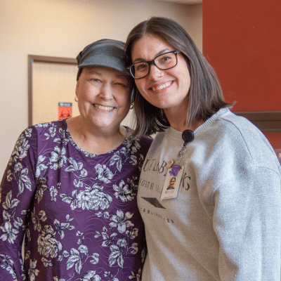 Two women posing together at hoaf, representing advances in multiple myeloma treatment